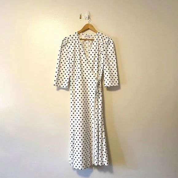 NEW Reformation Hilltop Midi Wrap Dress w/ Sleeves Polka Dot Malta Size S - Picture 7 of 14